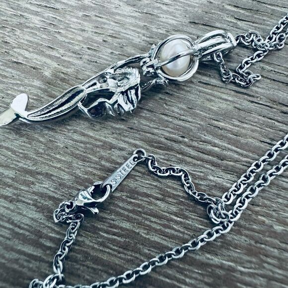 Silver Mermaid Pearl Pendant Chain Necklace - Picture 4 of 5